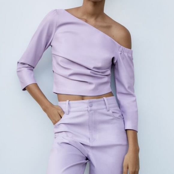NWT Zara lilac faux leather asymmetric top XS - Picture 4 of 9